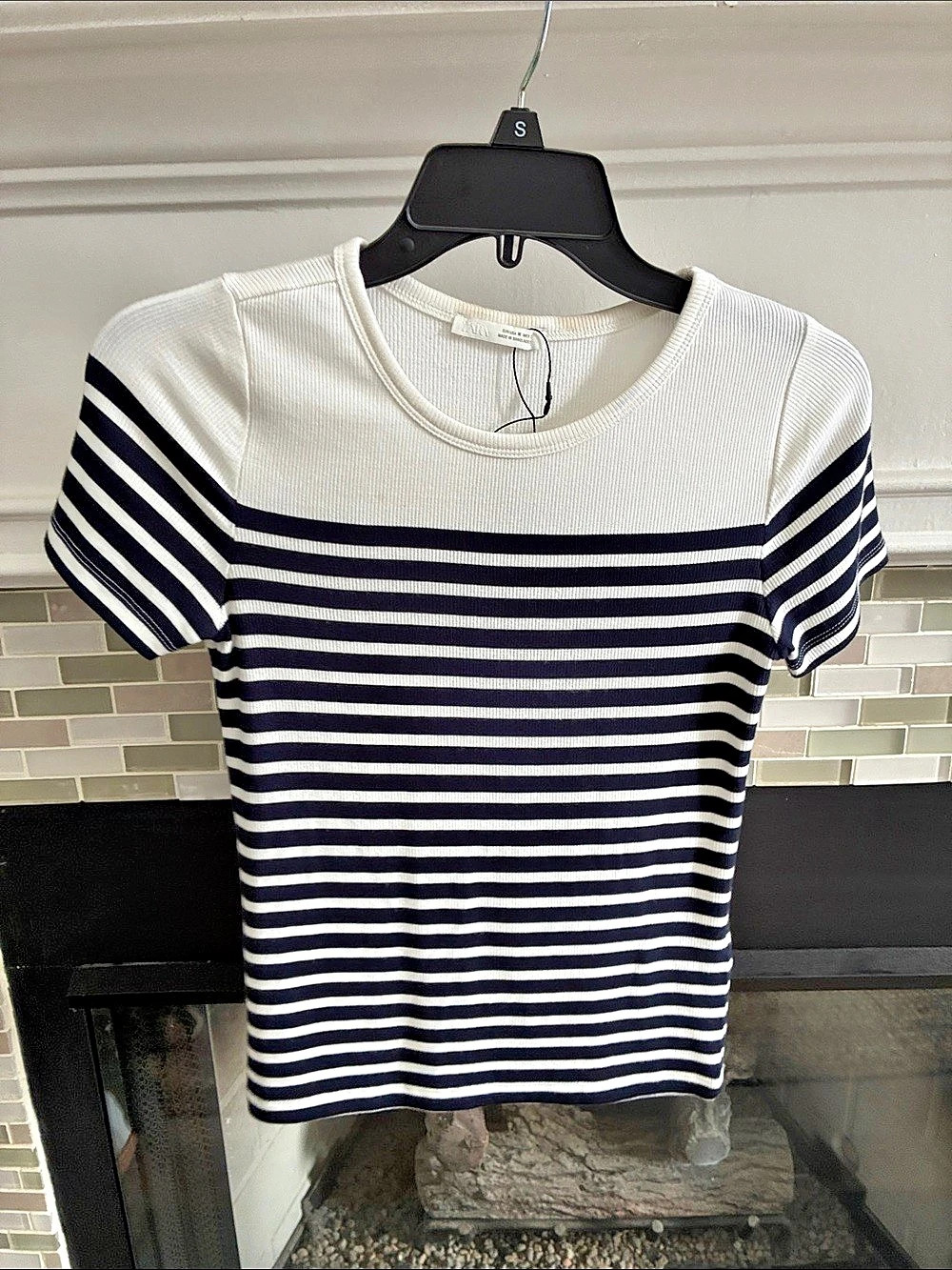 Zara Striped Short Sleeve Top in White & Blue Size Medium NWT